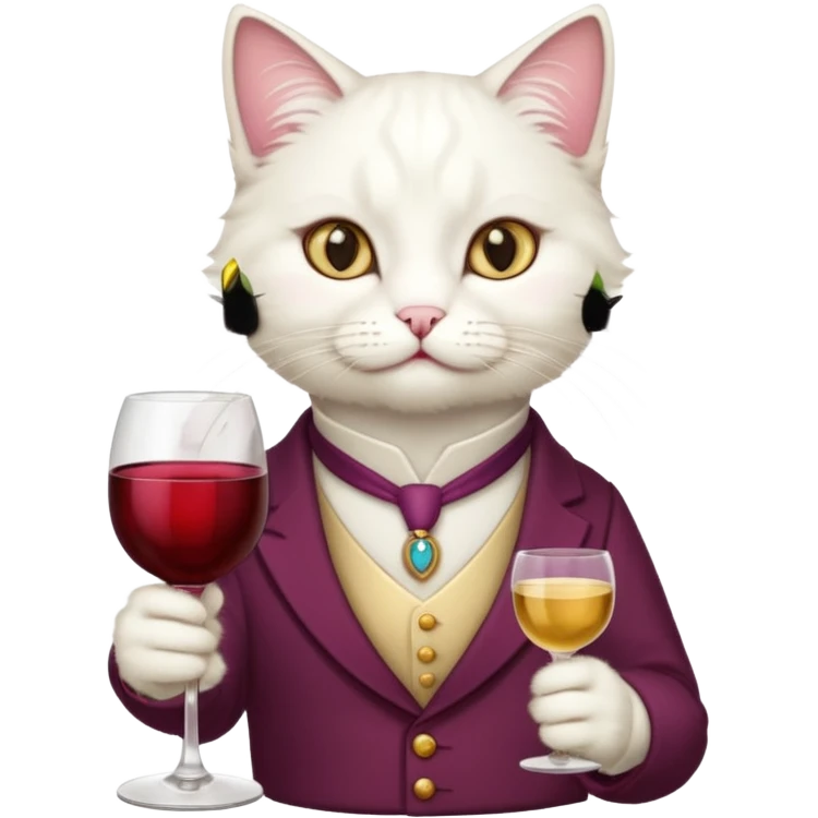 Fancy white cat with a cup of wine emoji