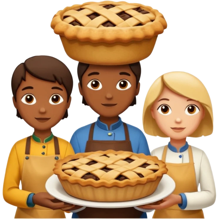 Baking community humanless avatar in vibrant style illustration. Pie, cookie, and muffin warm golden tones, simple shapes, flat design, high contrast. emoji