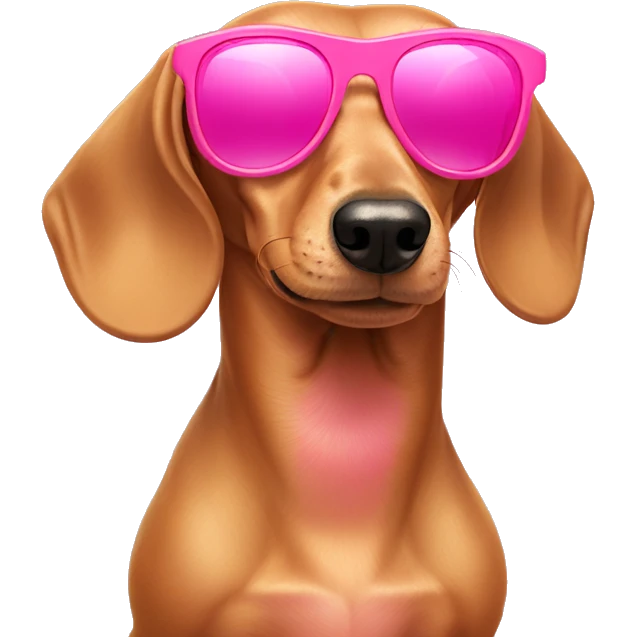 Tan colored dachshund wearing pink sunglasses emoji