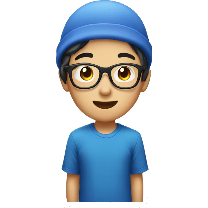 Asian boy with glasses and a blue bonnet on emoji