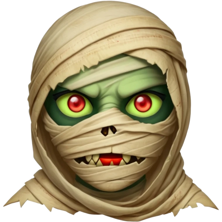 Mummy Cursed: Torn wrappings, glowing red eyes, green mist around.
 emoji