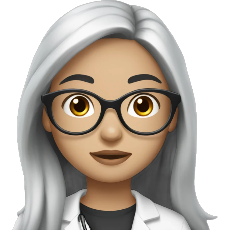  girl, with white skin tone, long black hair, wearing silver round harry potter glasses and a white scrub and a stethoscope  emoji