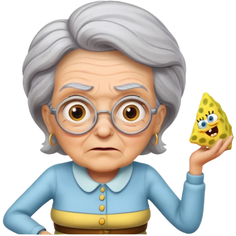 grumpy old lady chasing spongebob emoji