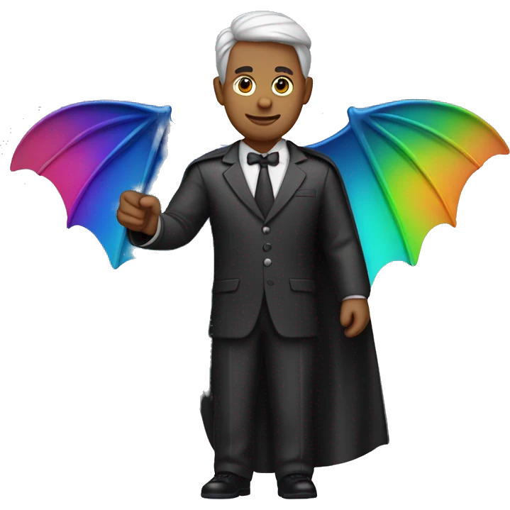 man with colorful bat wings and valet dress emoji