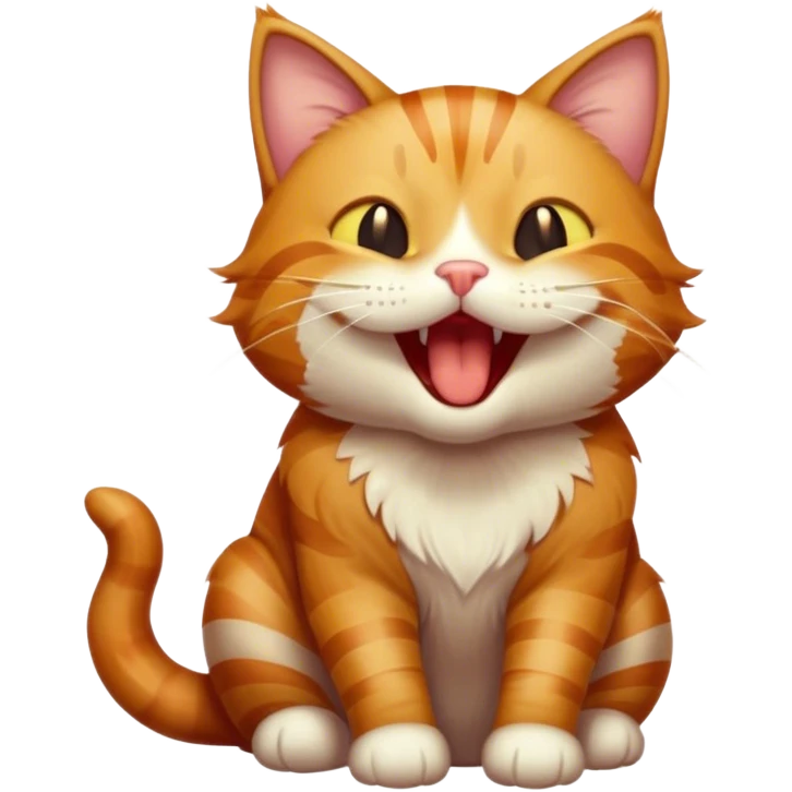 Cinematic Cute Yawning Ginger Tabby Cat Portrait Emoji, Head tilted slightly with a dramatic, wide-open yawn, sleek orange-brown fur with dark tabby stripes, sparkling amber eyes barely open, Simplified yet irresistibly adorable features, highly detailed, glowing with a soft, cozy glow, high shine, relaxed yet expressive, stylized with a touch of whimsy, bright and endearing, soft glowing outline, capturing the essence of a sleepy yet affectionate kitty, so drowsy it feels like it could stretch right out of the screen and curl up for a nap! emoji