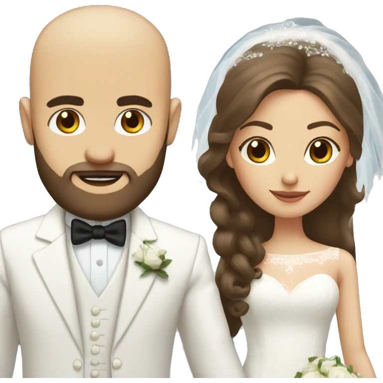 bride with long brown hair and bald dark bearded groom with white suit emoji