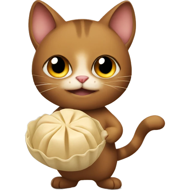 Brown cat holding a dumpling emoji