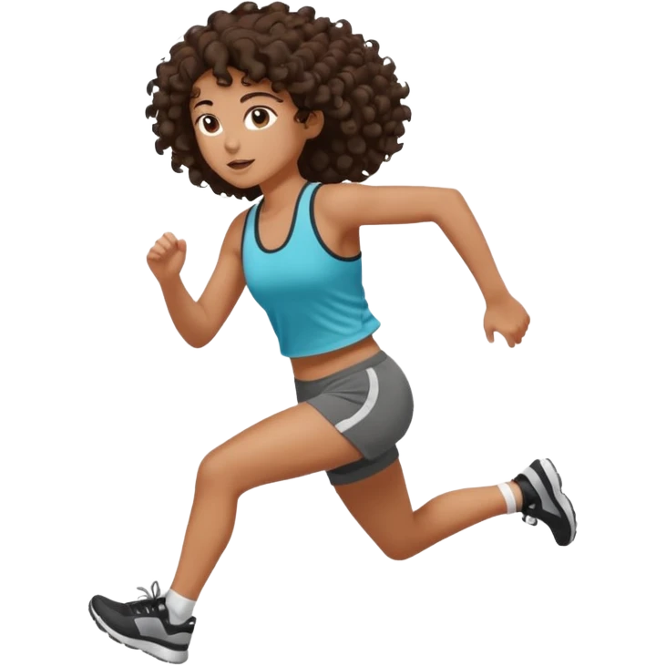 Treino de corrida feminino morena cacheada cabelos cumpridos caindo nas costas emoji