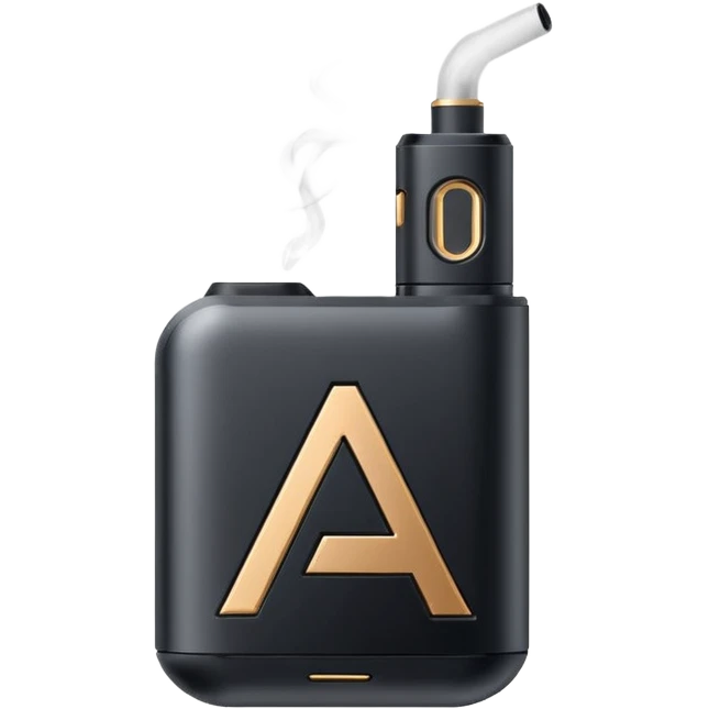 Minimalist vector letter A logo, designed as a sleek vape pod system. Metallic, geometric, clean lines. Transparent background. emoji