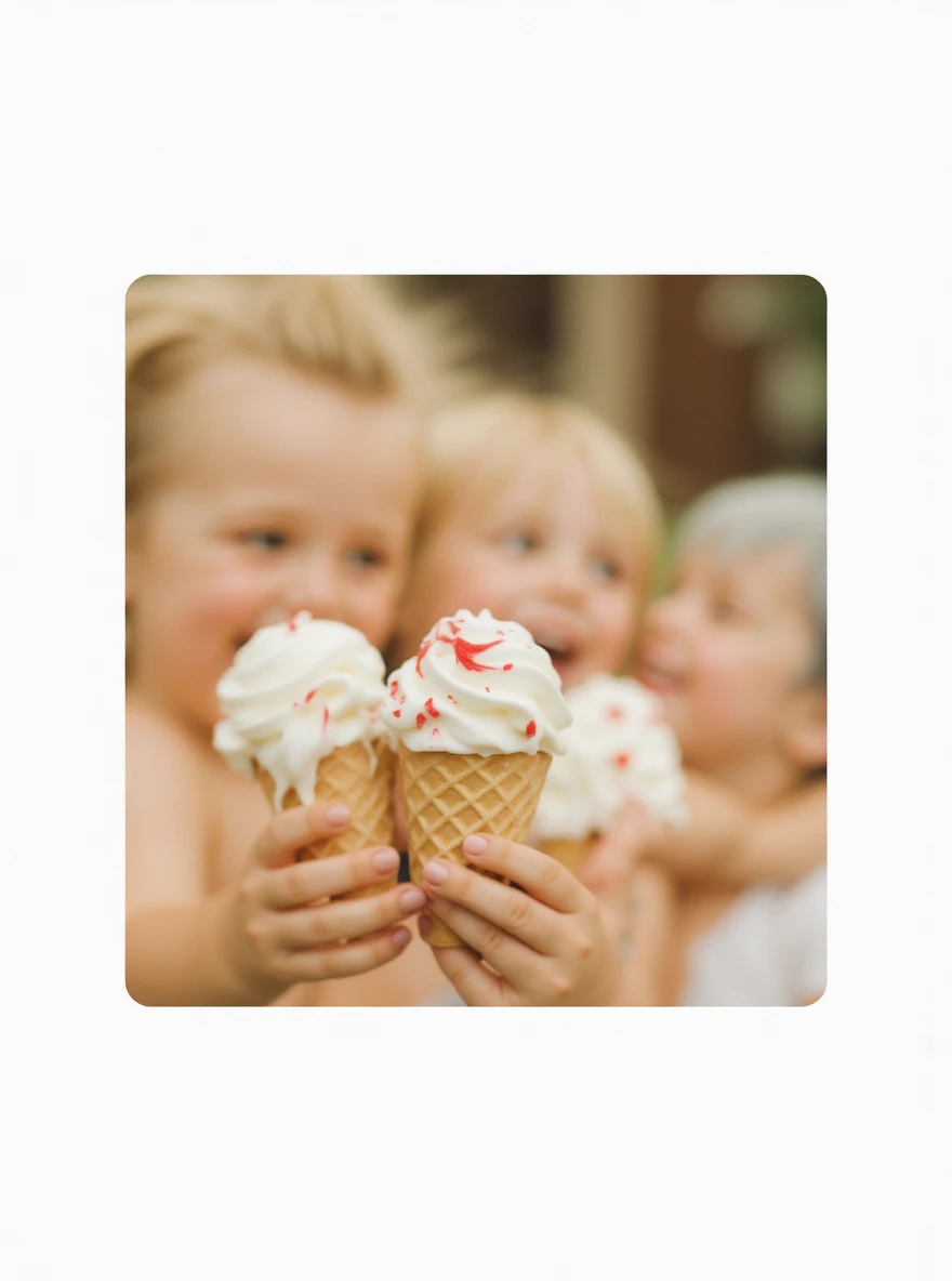 happy children with melting ice cream cones emoji