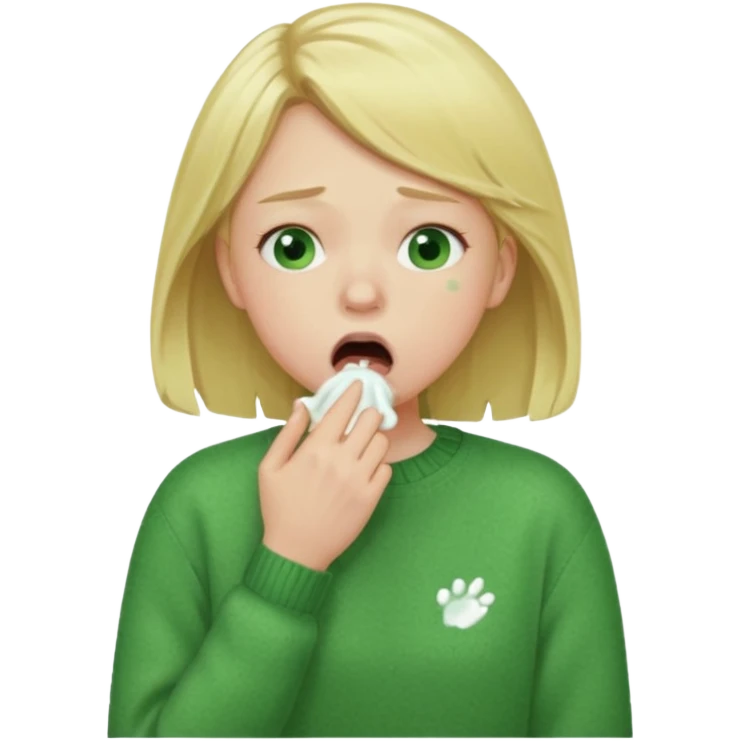 blonde girl in green jumper cough emoji