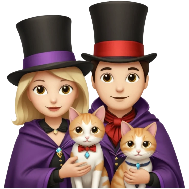 magician couple and their pet cat emoji