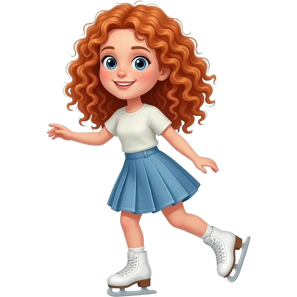 Fille rousse bouclés tâches de rousseur patinage emoji
