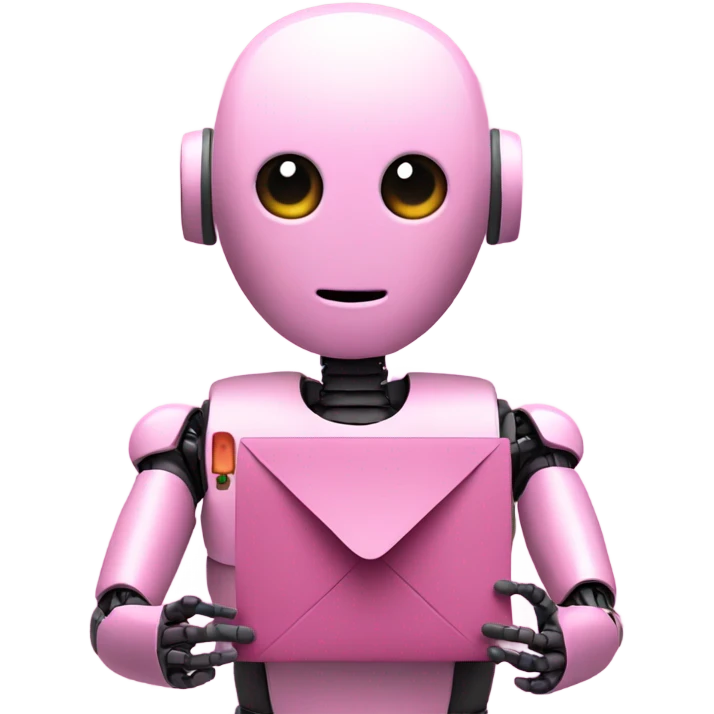 human-like pink robot carrying email icon in hands.  emoji