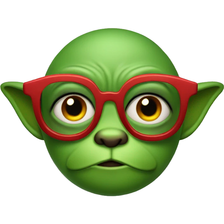 Green Gremlin with red hair and black glasses emoji