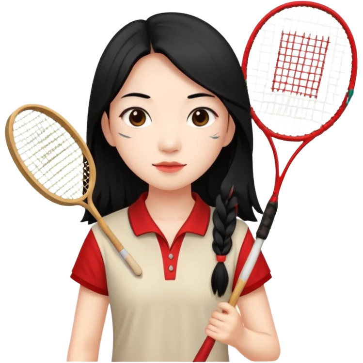 ancient gongsam girl with 1 badminton racket, red emoji
