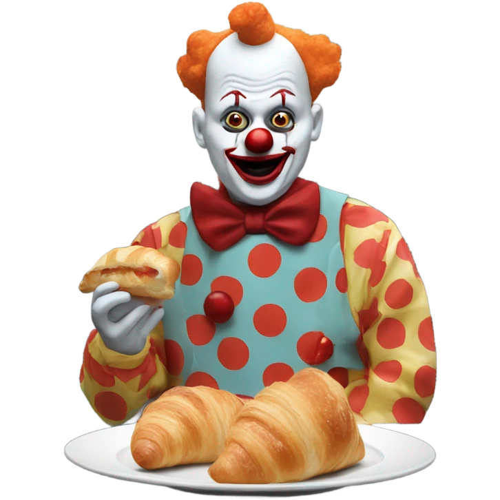 A creepy clown eating croissants in Paris  emoji