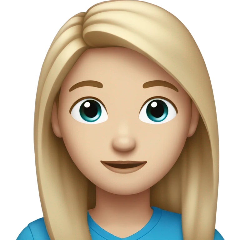 very white skin. long light brown hair. blue eyes emoji