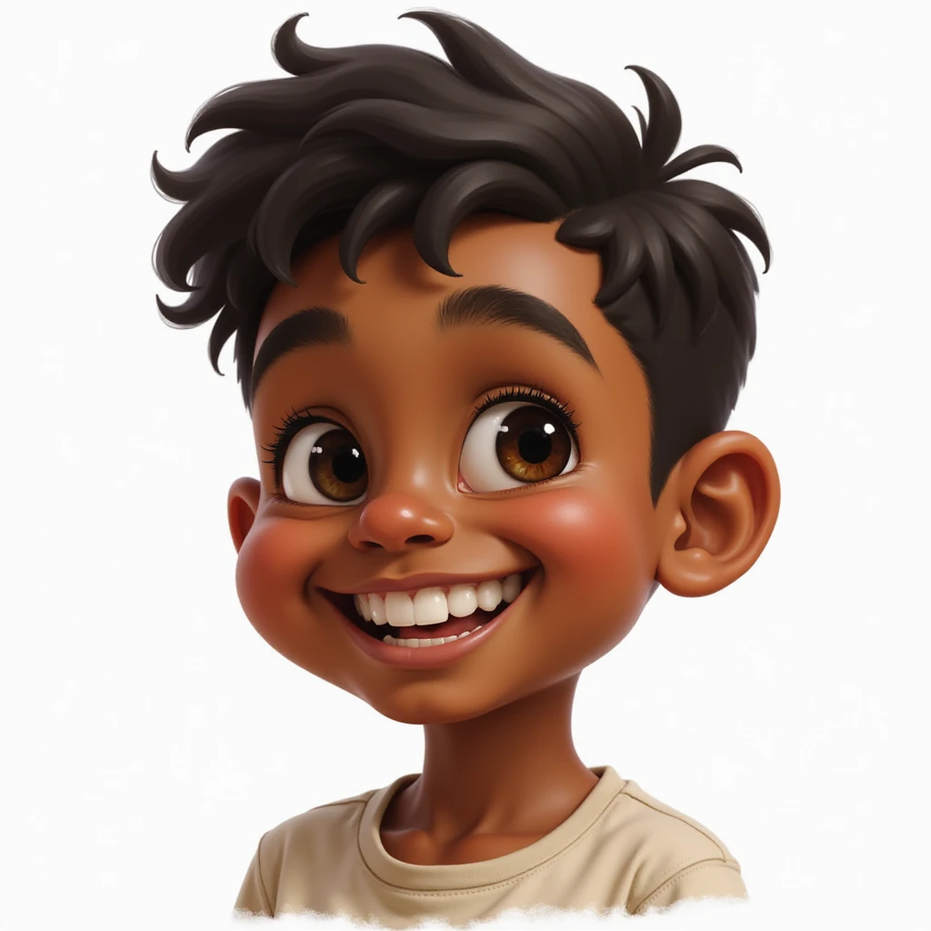 face of an Afro-Peruvian boy, smiling and joyful, realistic illustration style emoji