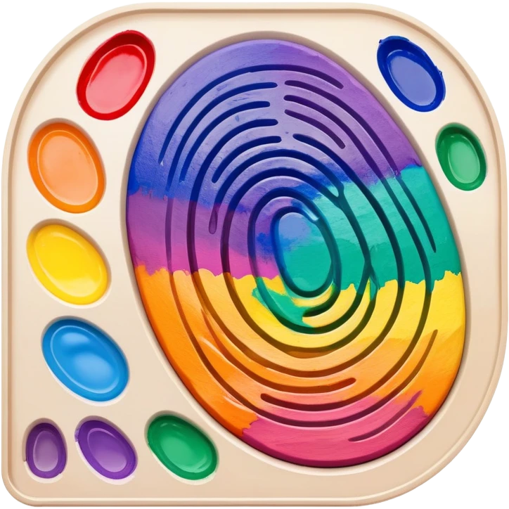 A palette shaped like a fingerprint with colorful paints, representing unique artistic identity emoji