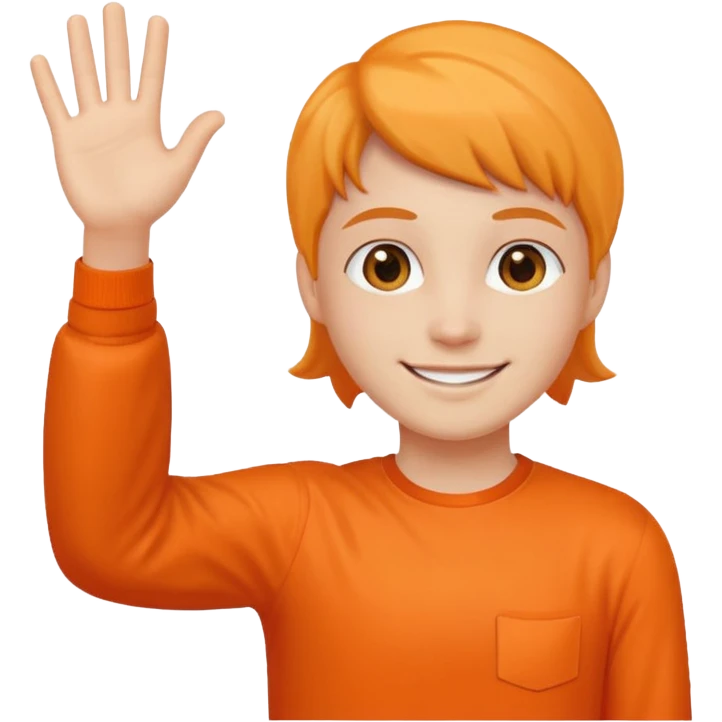 say hi with arm and hand. clothes with orange emoji