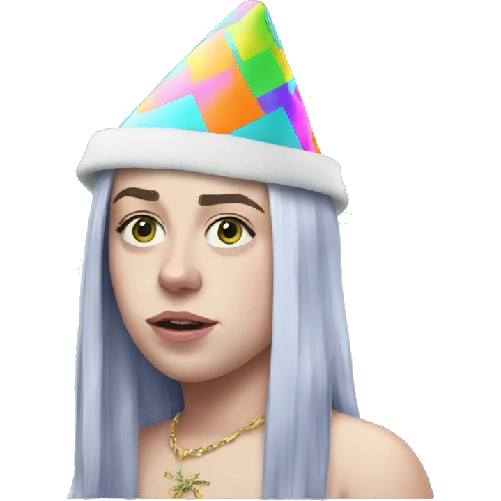 Billie eilish wearing a party hat emoji