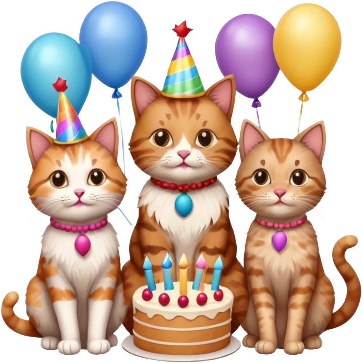 3 cats and a kitten at a birthday party emoji
