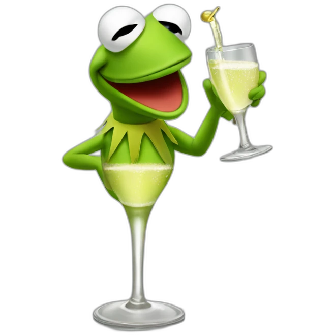 kermit frog drinking prosecco emoji