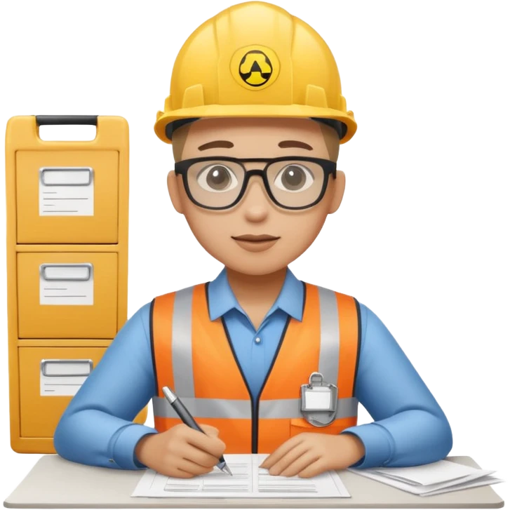 The occupational safety specialist is sitting at the paperwork emoji