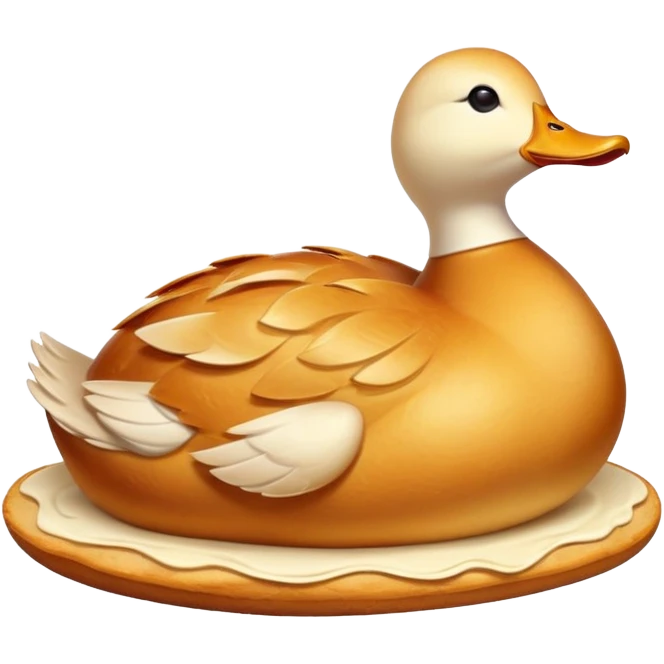 freshly baked bread in the shape of a duck, steaming hot, golden crust emoji