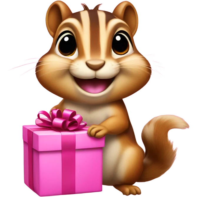 Chipmunk with pink gift emoji