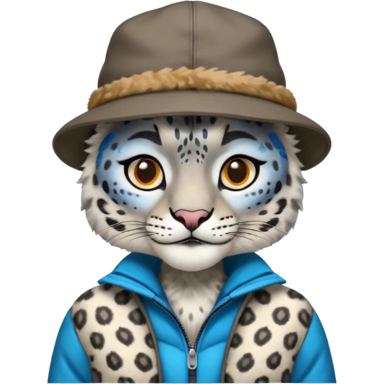 снежный барс - символ Кыргызстана.  я хочу получить картину как снежный барс выглядит как человек и он одет на головной убор калпак ка на картинке а также на чепкен (куртка) и смотрел прямо. с прозрачным фоном emoji