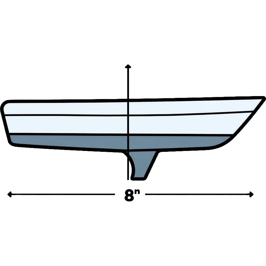 technical diagram of 8 meter boat hull with measurement marked emoji
