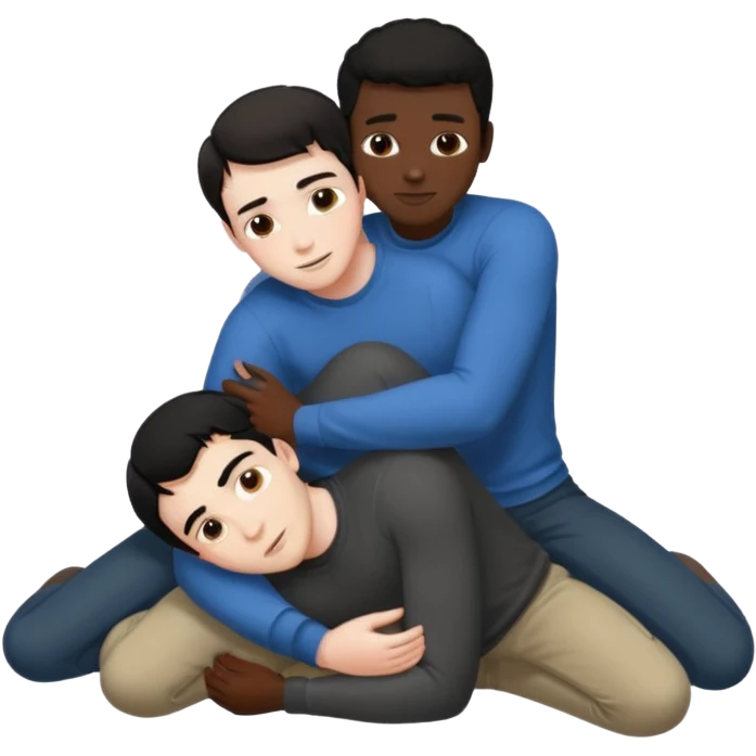 White dark hair male and black male, naked, sexual intercourse ,rear view, making love on the floor  emoji