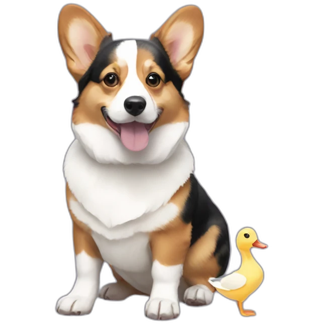 tricolor corgi with white ducks emoji