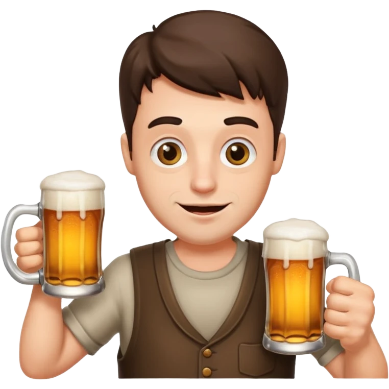 funny man with exaggerated, ridiculous expression holding a beer mug emoji