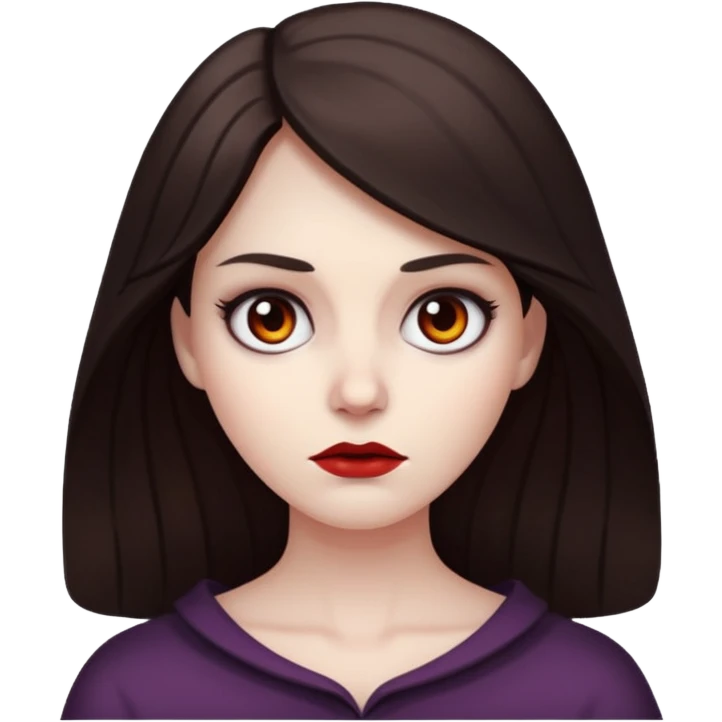 brunette lady with a terrible, ominous aura, simplified and expressive, Apple emoji style emoji