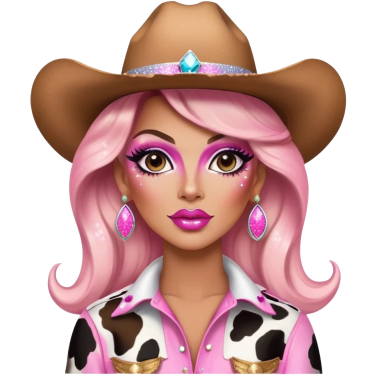 cowboy cow print pink drag queen glitter sparkles babe girl makeup diva brat emoji