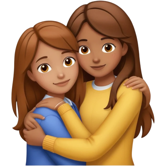 two girls hugging, one named Corny with brown hair emoji
