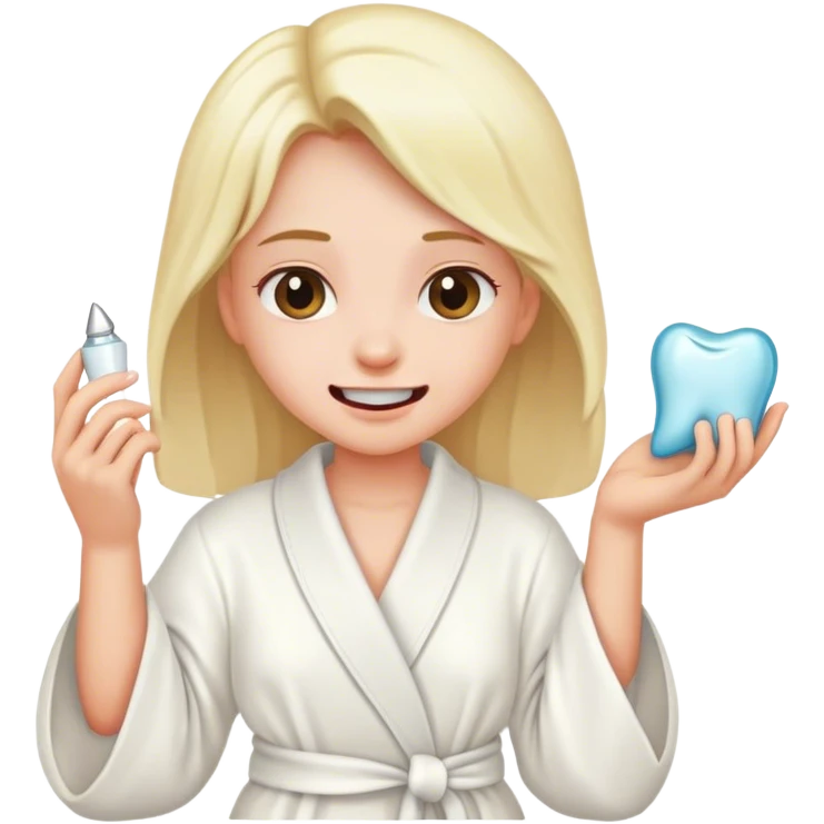 girl with white robe and a tooth in her hand emoji