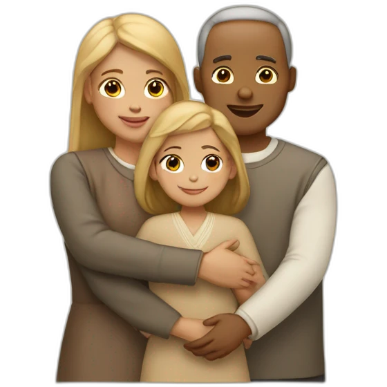A girl hugs her two religious parents (light skin color) emoji