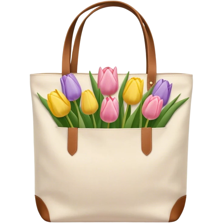 canvas tote bag filled with pastel tulips emoji