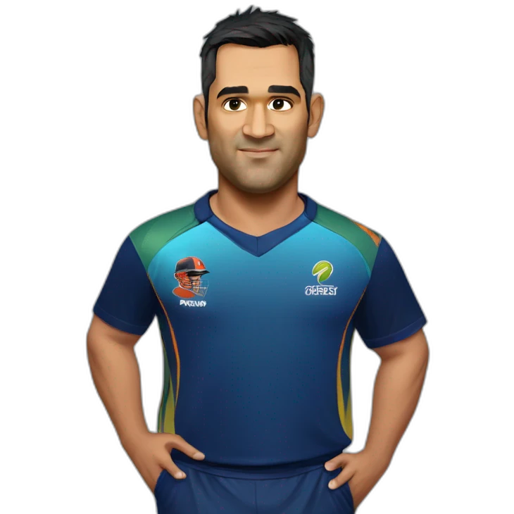 ms dhoni looking right side, smart , handsome in cricket t-shirt emoji