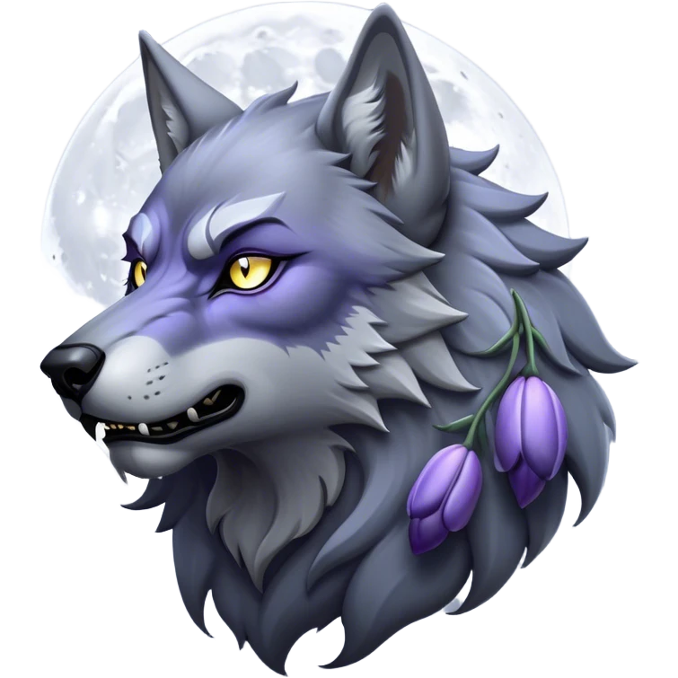 Cinematic Noble Werewolf Portrait Emoji, Formidable and majestic, with a powerful lupine silhouette in moonlit grays and silvers, featuring piercing, wise eyes and a dignified snarl that hints at untamed strength, simplified yet intricately detailed, glowing with a soft, lunar outline that encapsulates the noble duality of feral instinct and loyal guardianship! emoji