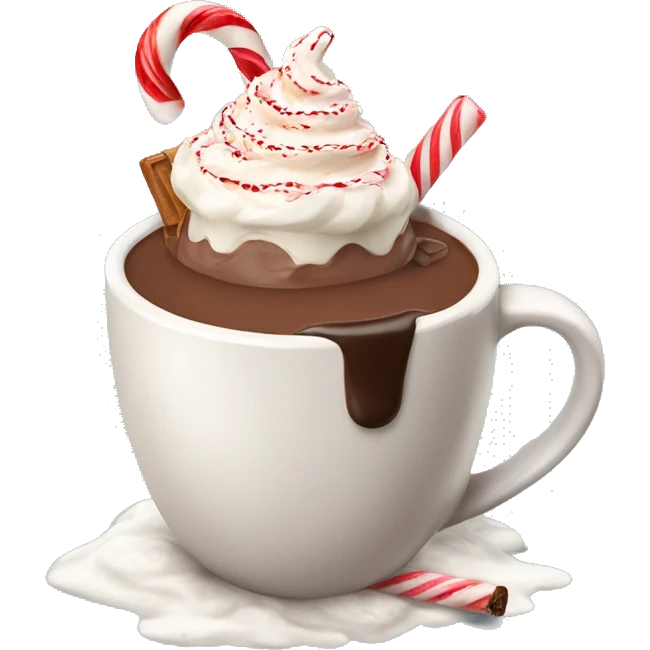 Hot chocolate with cream and candy canes  emoji