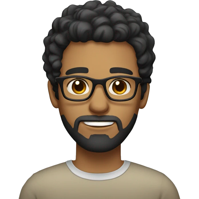 large male with wavy black hair and a beard medium light skin and brown eyes with glasses emoji