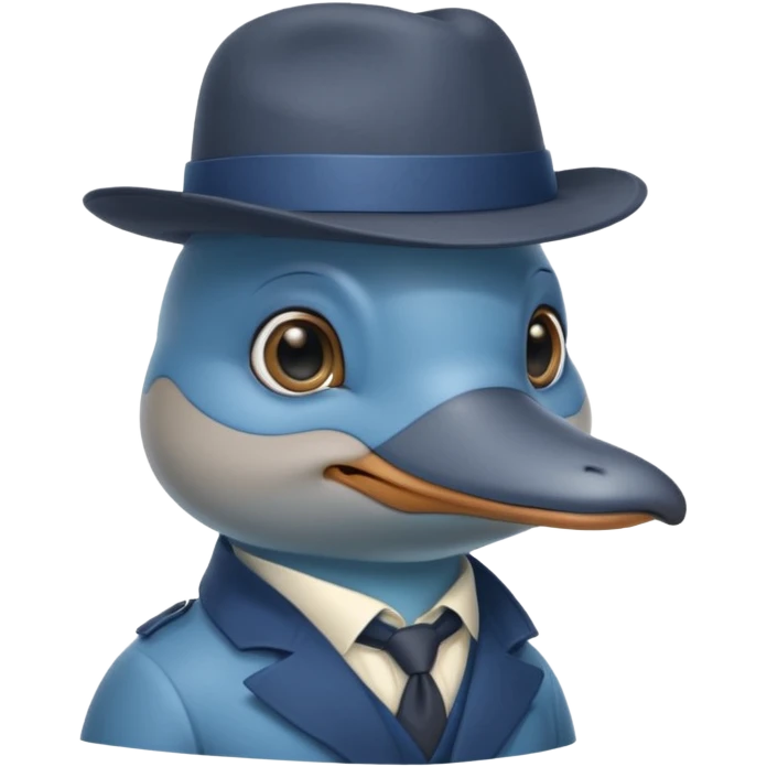 cute blue platypus with a detective hat and monocle on his eye, no  hands, looks like a platypus but blue emoji