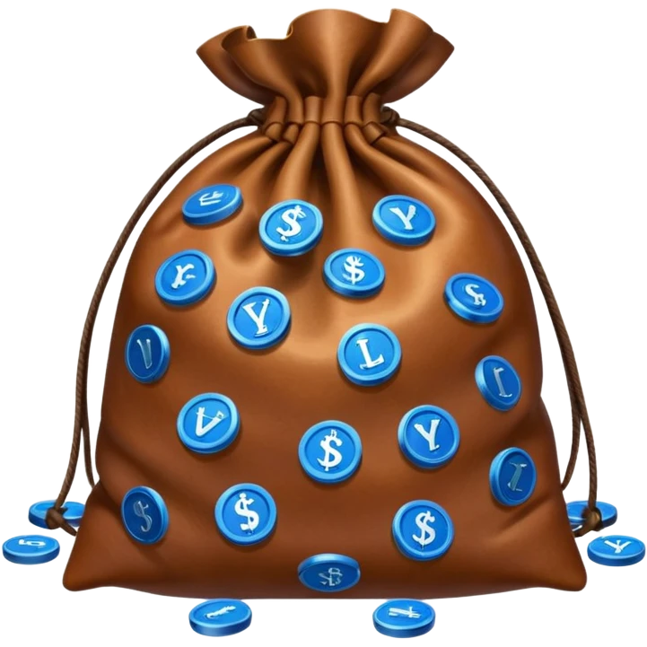brown money bag of blue coins emoji