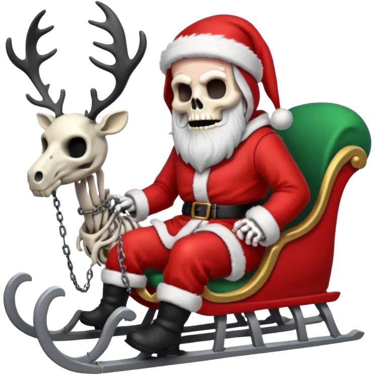 Grim reaper as Santa with a sleigh and skeleton reindeer emoji