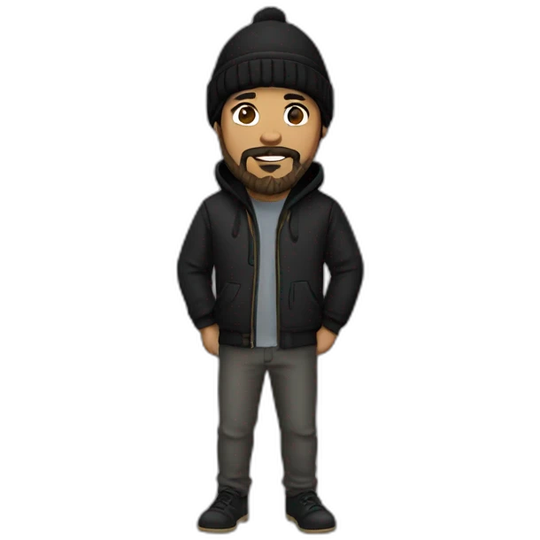 guy black hoodie light brown skin fishing beanie and mustache and beard black hair emoji